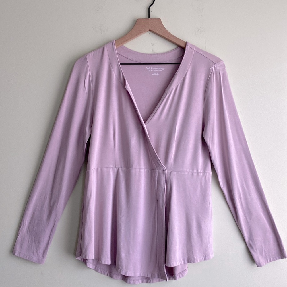 Soft Surroundings Faux Wrap V Neck Long Sleeve Top